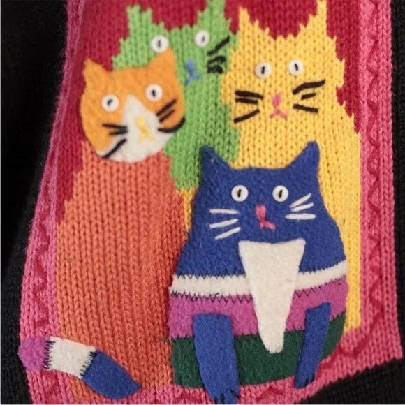 Cat Women's Sweater Cardigan Y2K Vintage - Picture 9 of 12